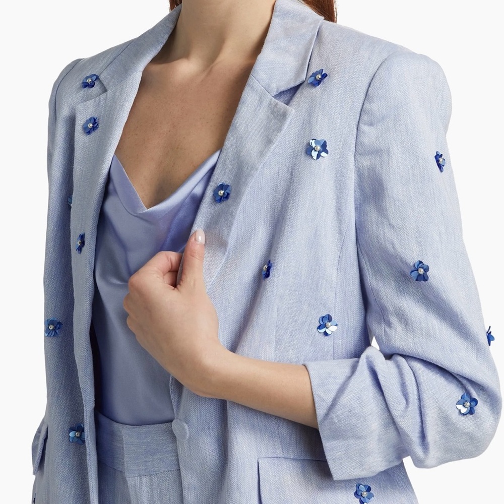 Cinq à Sept Ditsy Kylie Linen-Cotton Single-Breasted Blazer - Picture 2 of 10